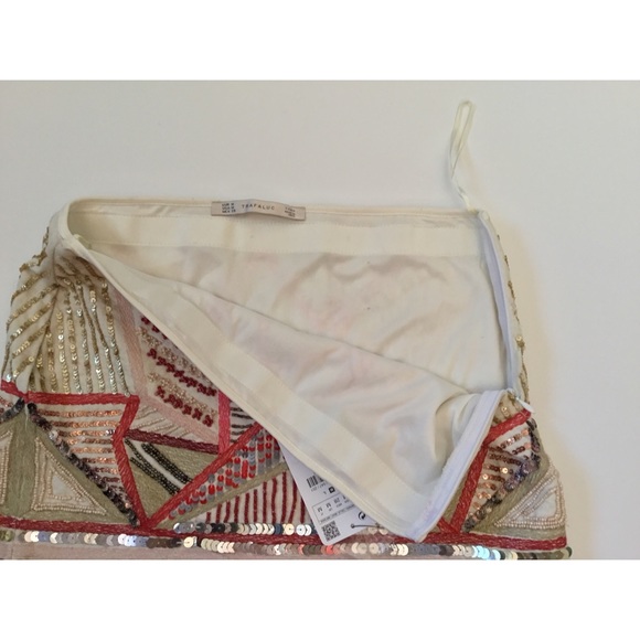 1 HOUR SALE Zara Mini skirt Pink Gray Embellished - Picture 6 of 8